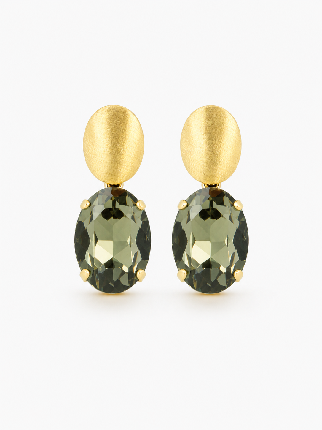 Brass - Gold Oval Strass Pendant M - Black Diamond - G