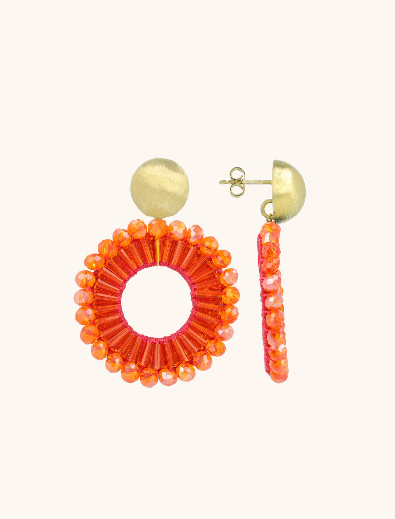 Orange Earrings Ann-Mary circle double L Lion