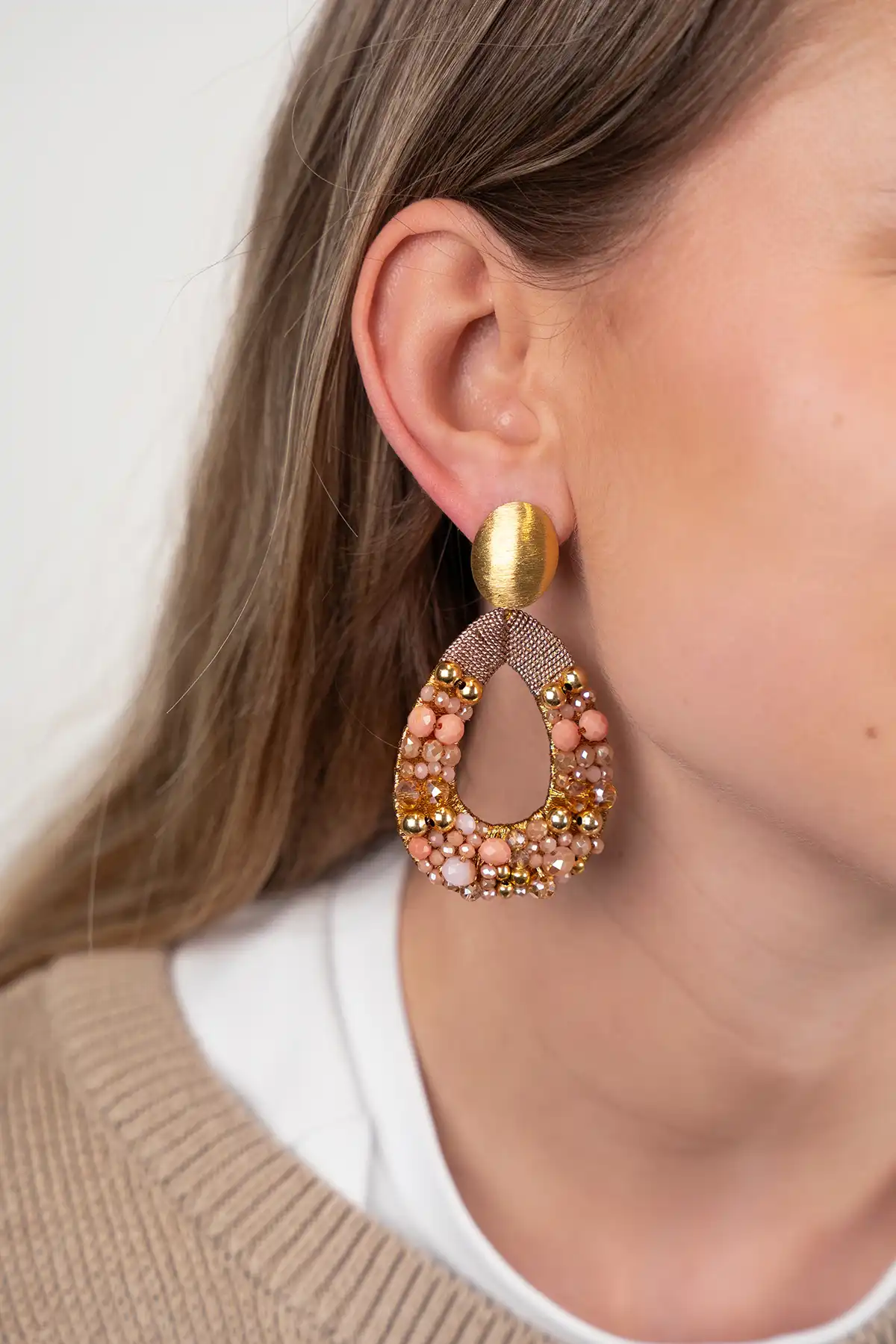 Beige Tangerine Oorbellen Cis Combi Druppel L