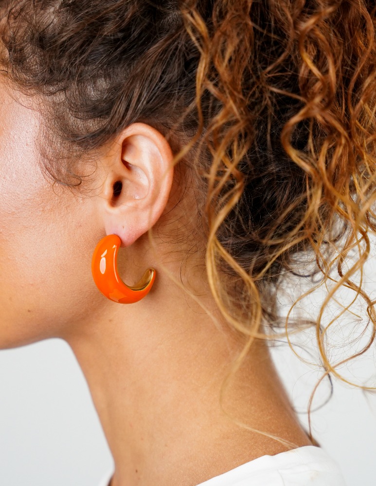 Classic Earrings Enamel Orange Creole