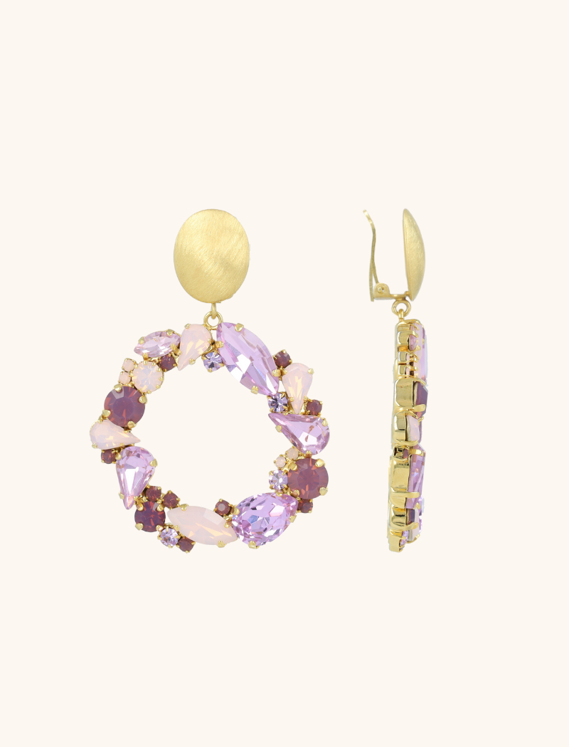 Purple Earrings Strass Lynn Round Clip