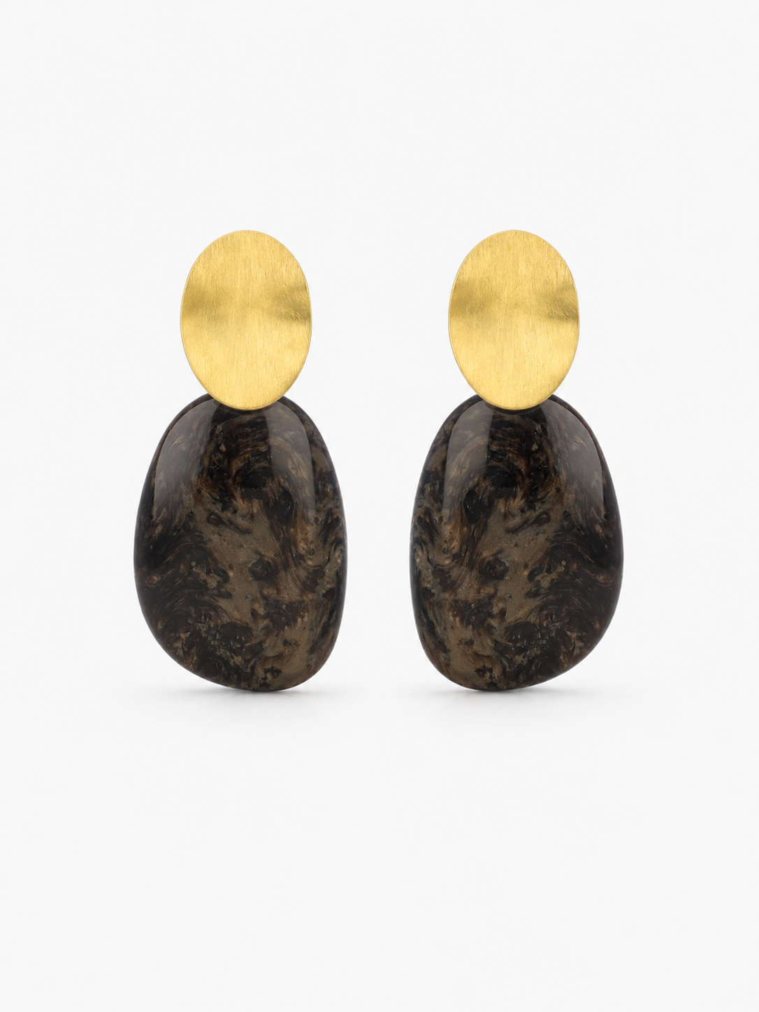 Brass - Gold Asymmetric Oval L - Marble Brown