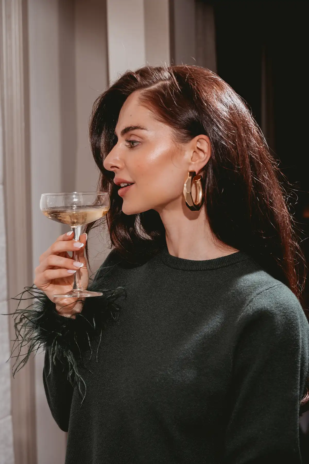 Goudkleurige Oorbellen Ovaal Creool Faceted Vintage XL