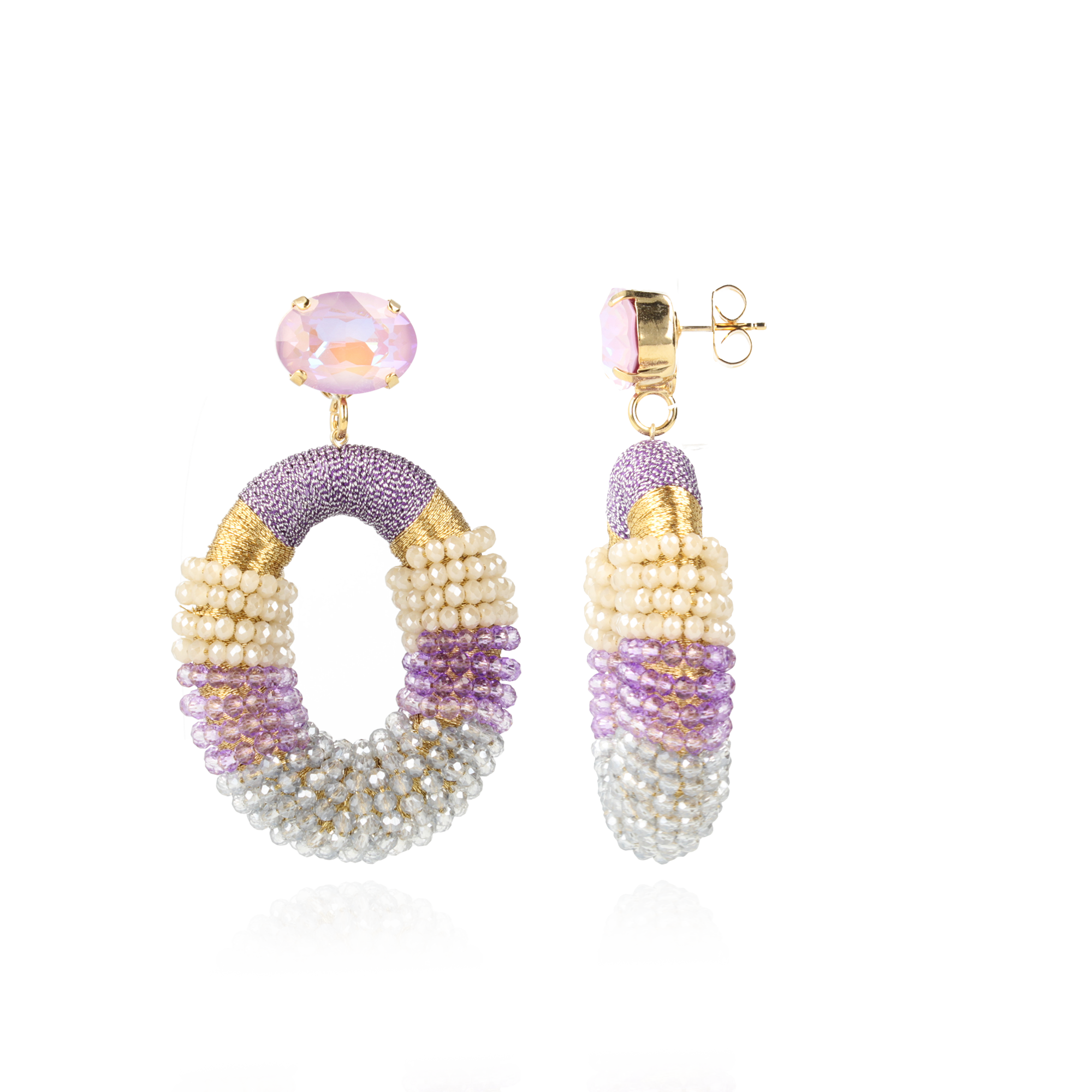 Licht Paarse Oorbellen Yara Glassberry Ovaal L Strass