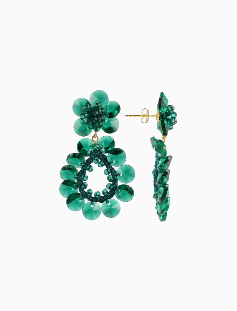Green Apollo Flower Double Drop Earrings S / M  