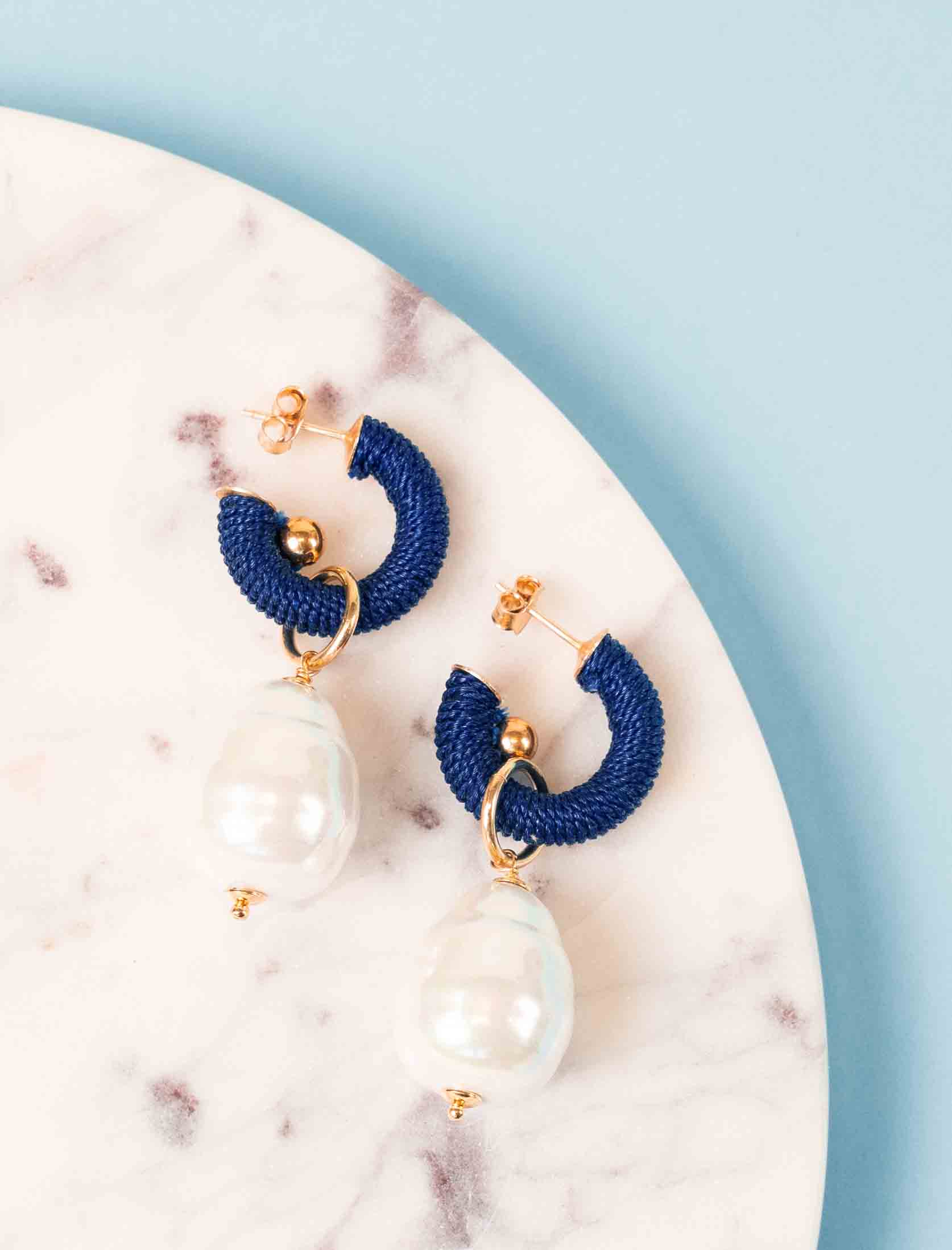 Navy Blue Earrings Creole XS Pearl Apollolott-theme.productDescriptionPage.SEO.byTheBrand
