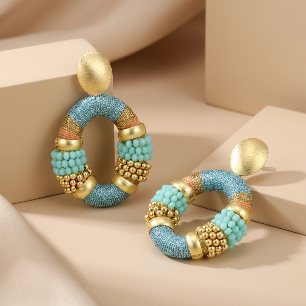 Blauwe Oorbellen Caroline Premium Combi Oval L