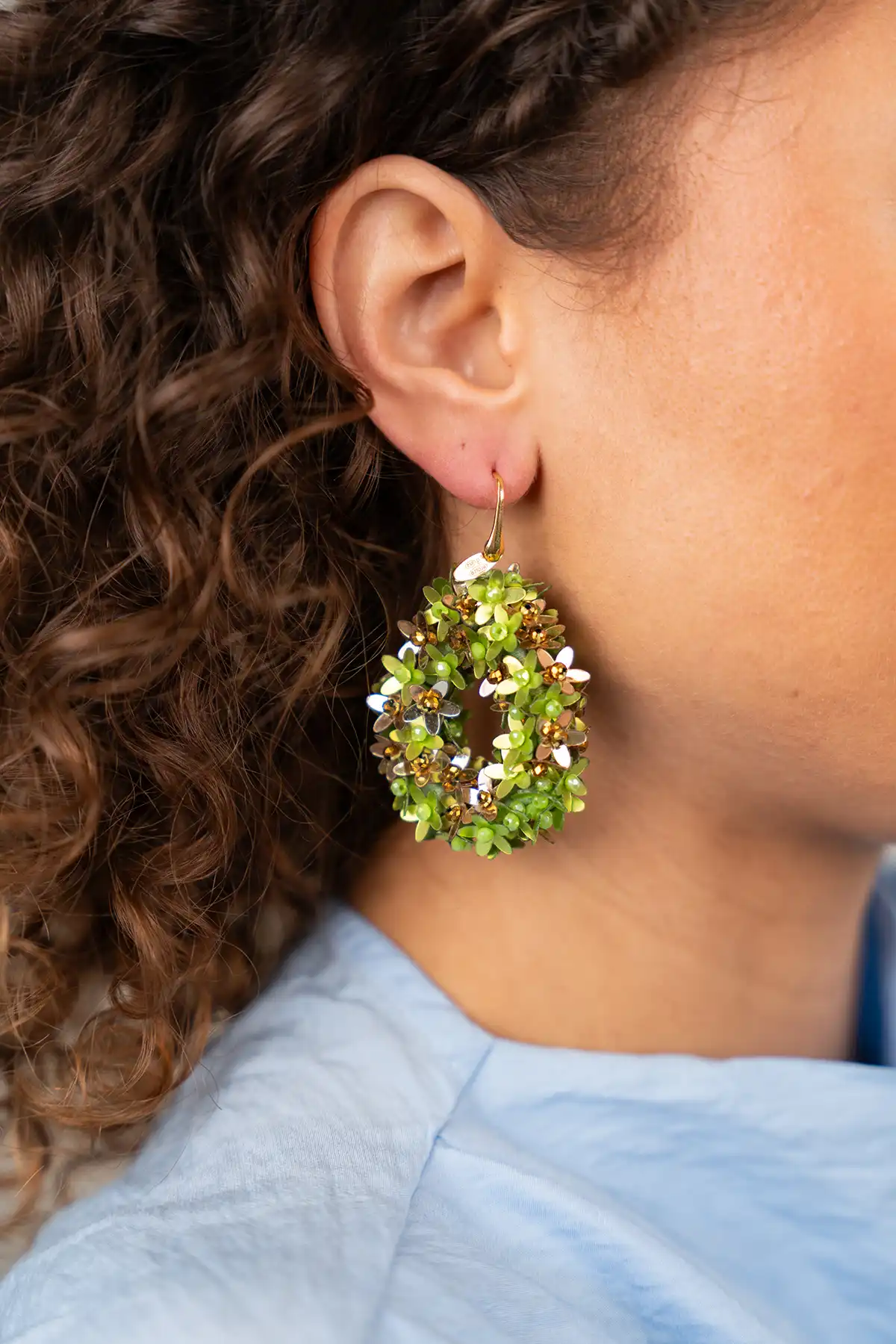 Groen  Oorbellen Amal Flower Drop L