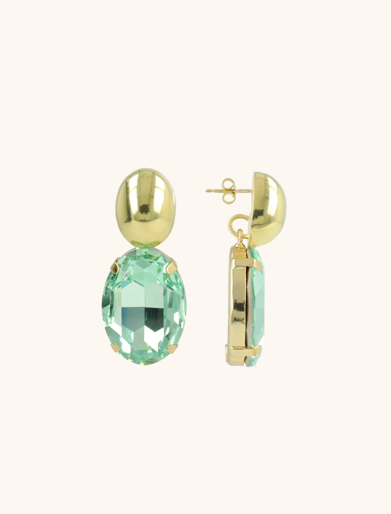 Green earrings rhinestone oval L