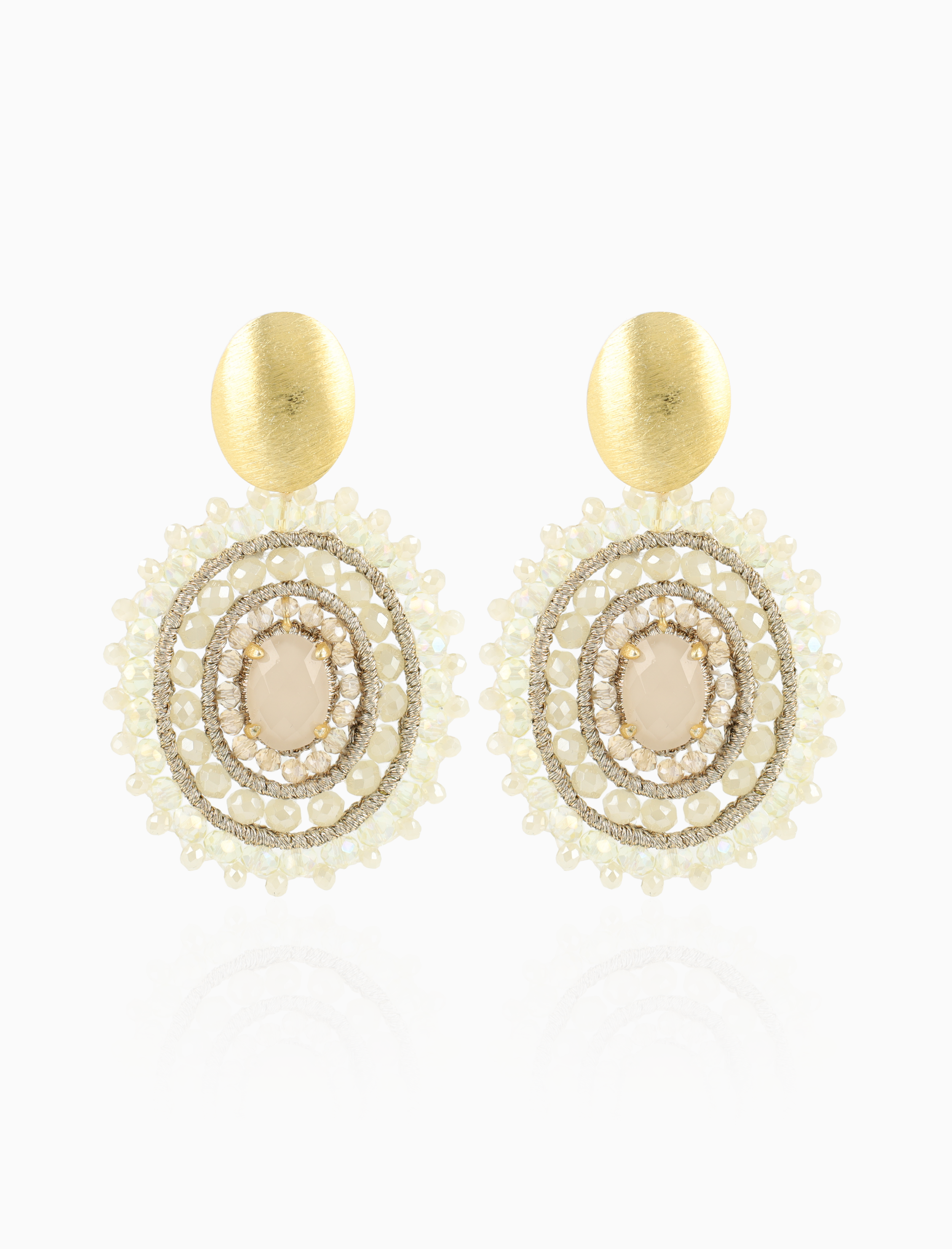Warm Beige Oorbellen Jamie Filled Oval 3 Rings w/ Stone M