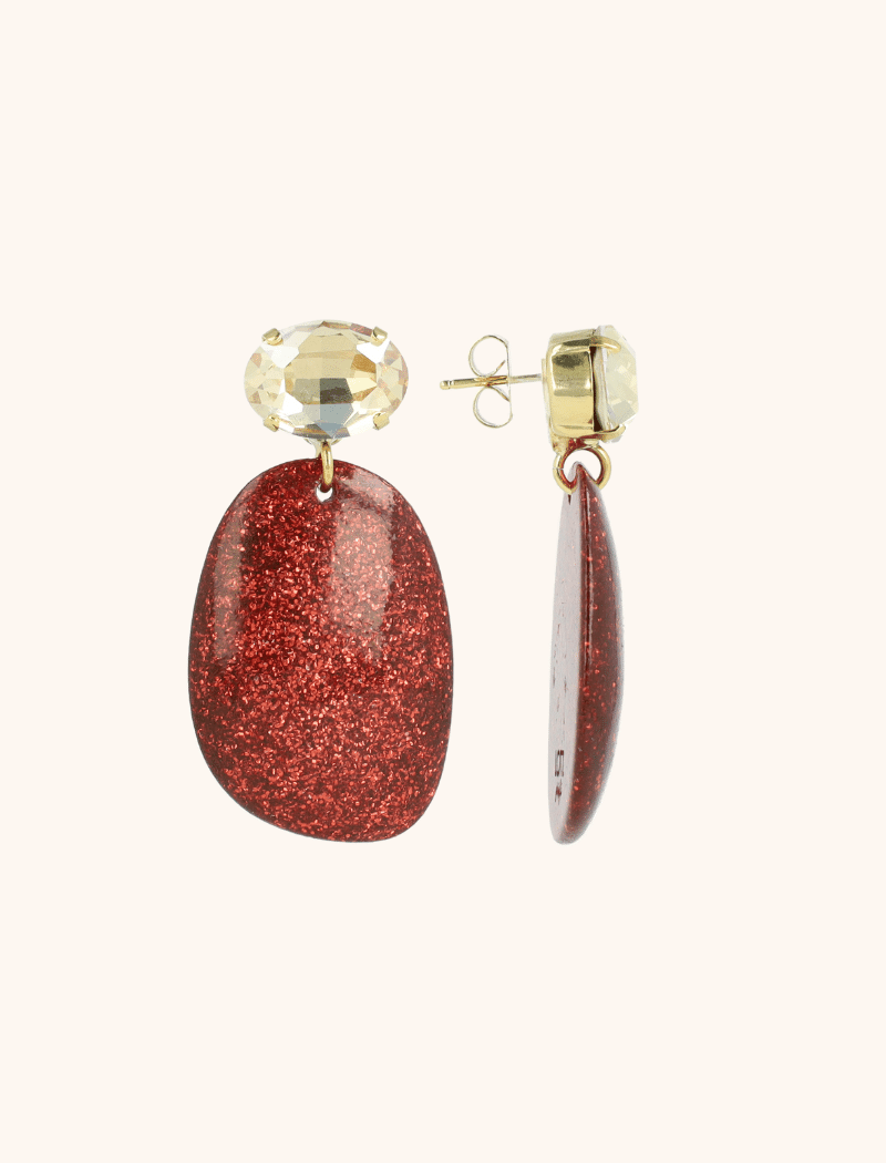 Red Glitter Earrings Aurora Oval L