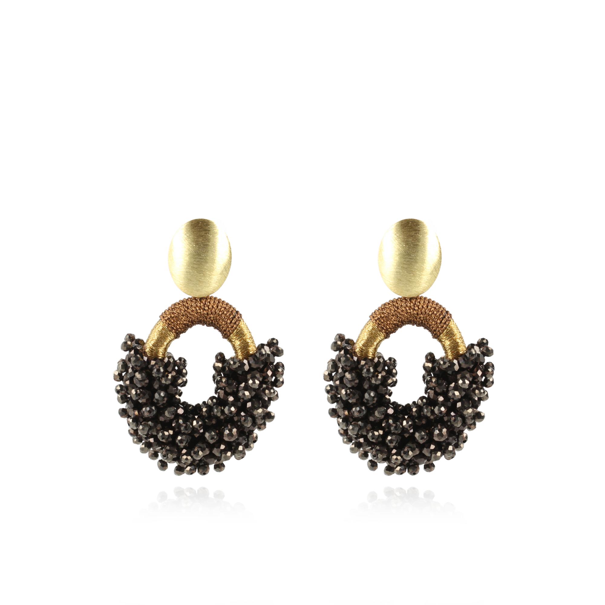 Metallic Brown Earrings Combi Oval M Double Stones