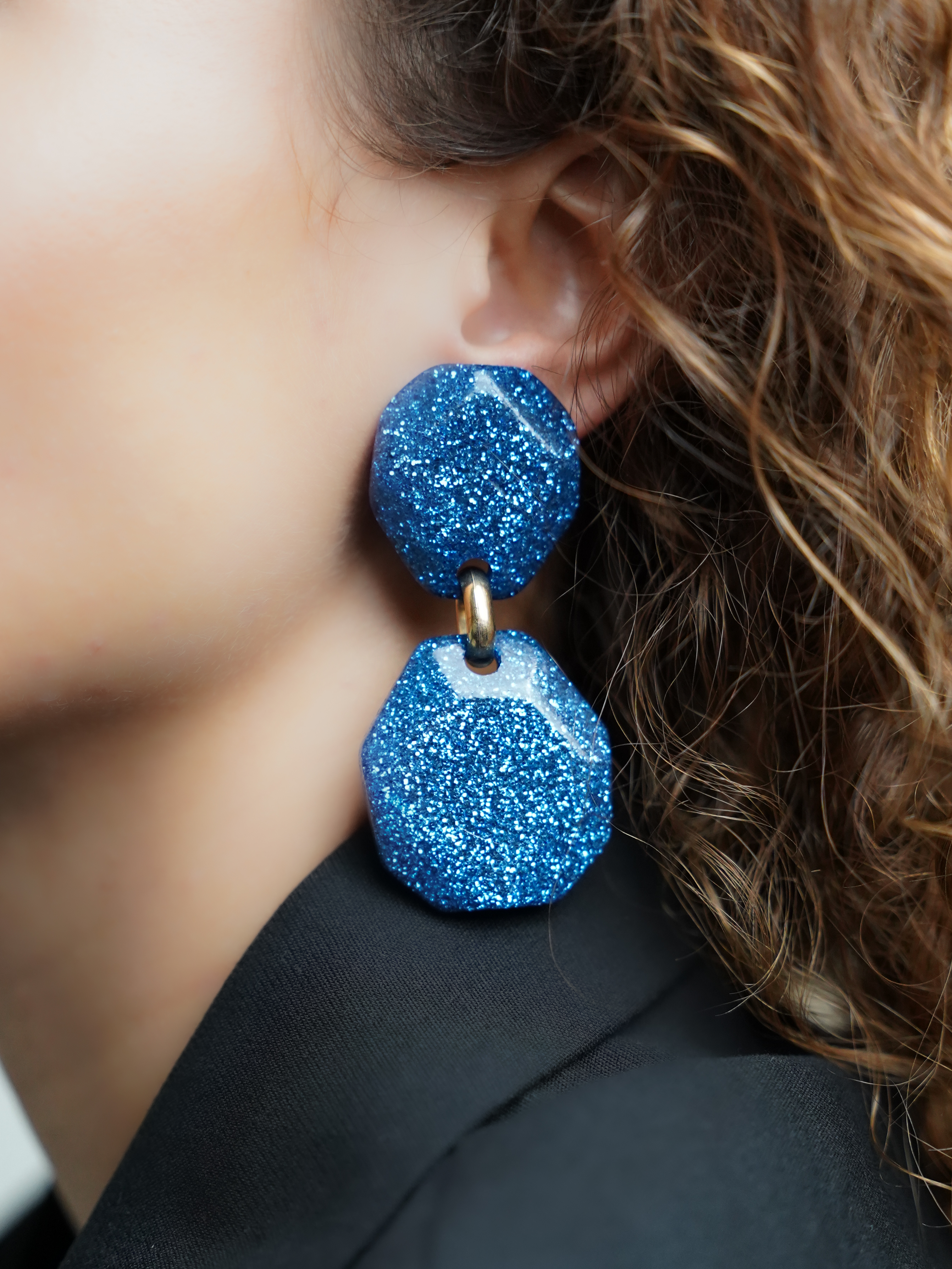 Blue Glitter Earrings Zora Double Rock Deluxe M