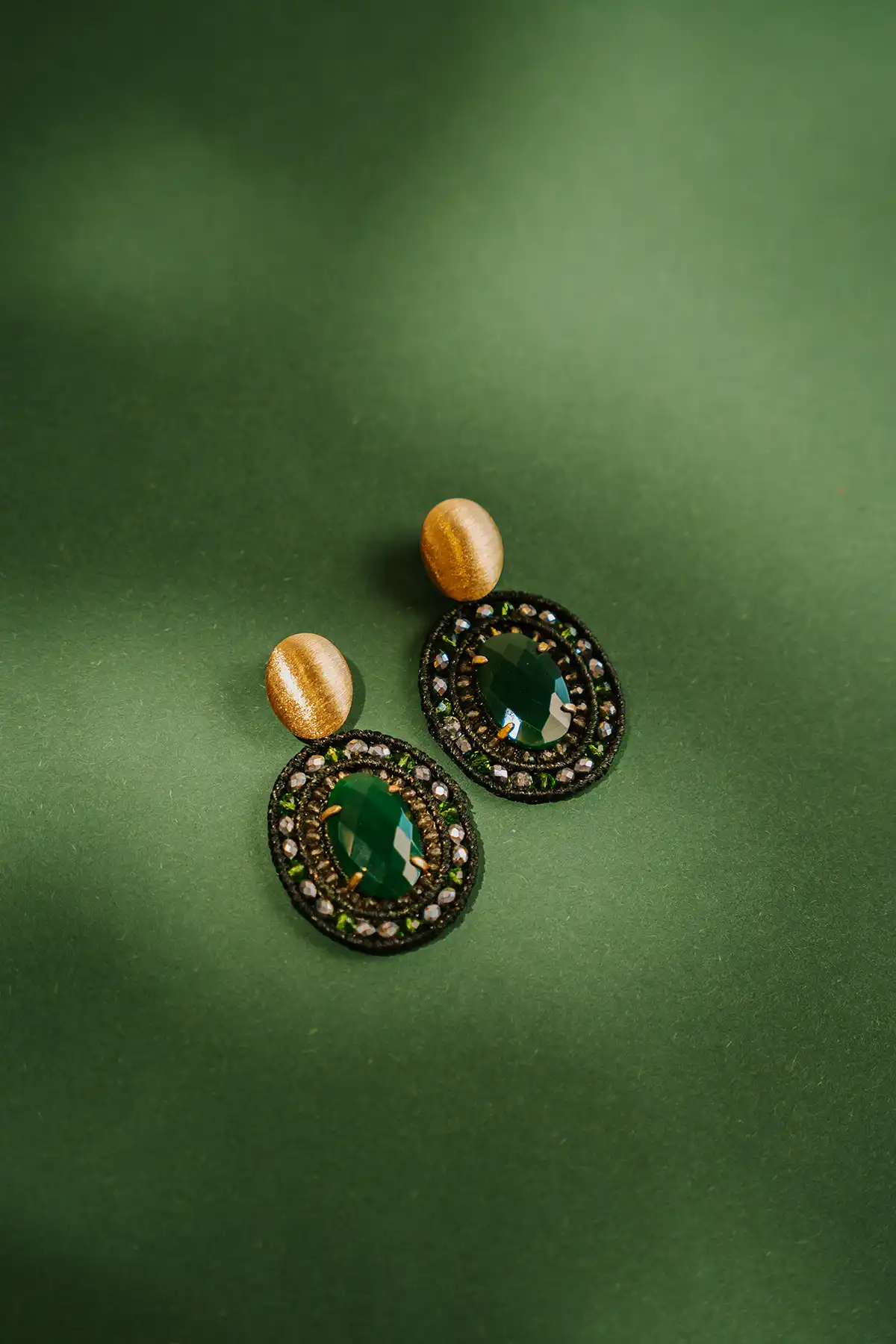 Green Earrings Belle Oval L With Stone