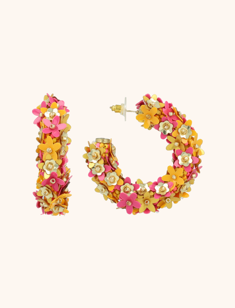 Oranje Oorbellen Jasmijn Sequin Flower Creole M