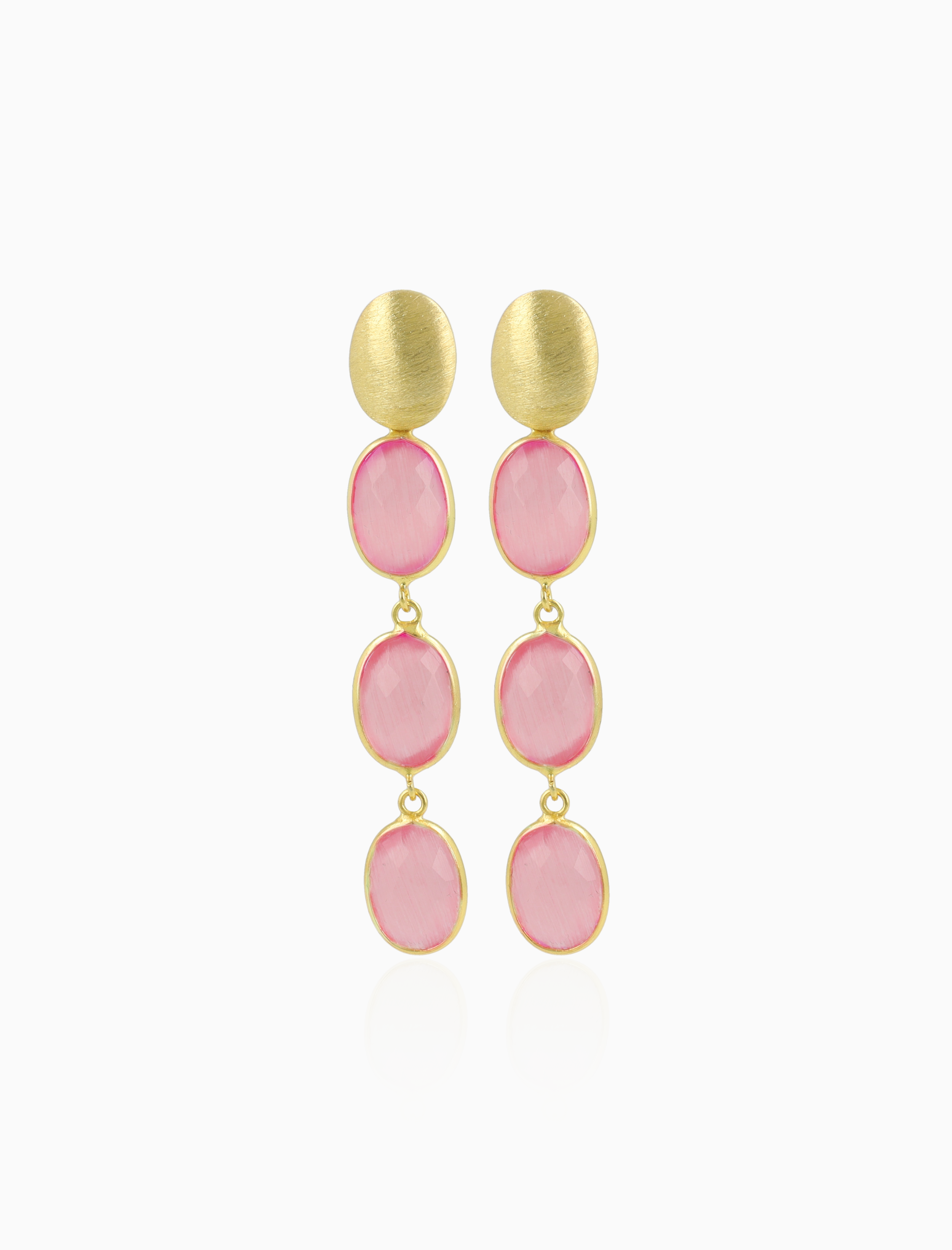 Pink Earrings Three Framed Stones April