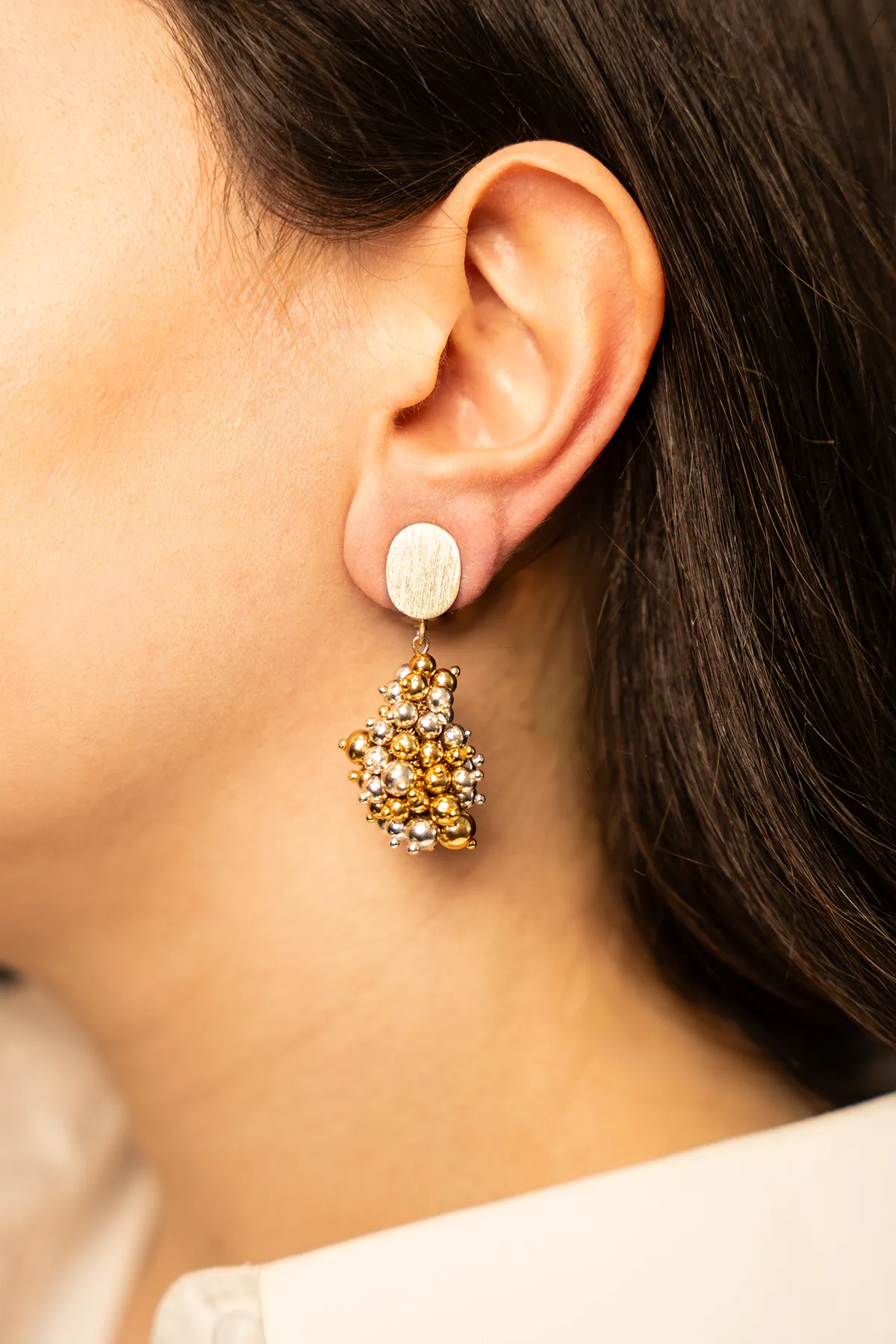 Goudkleurige Oorbellen Amy Irregular Double Stones Cone S Clip