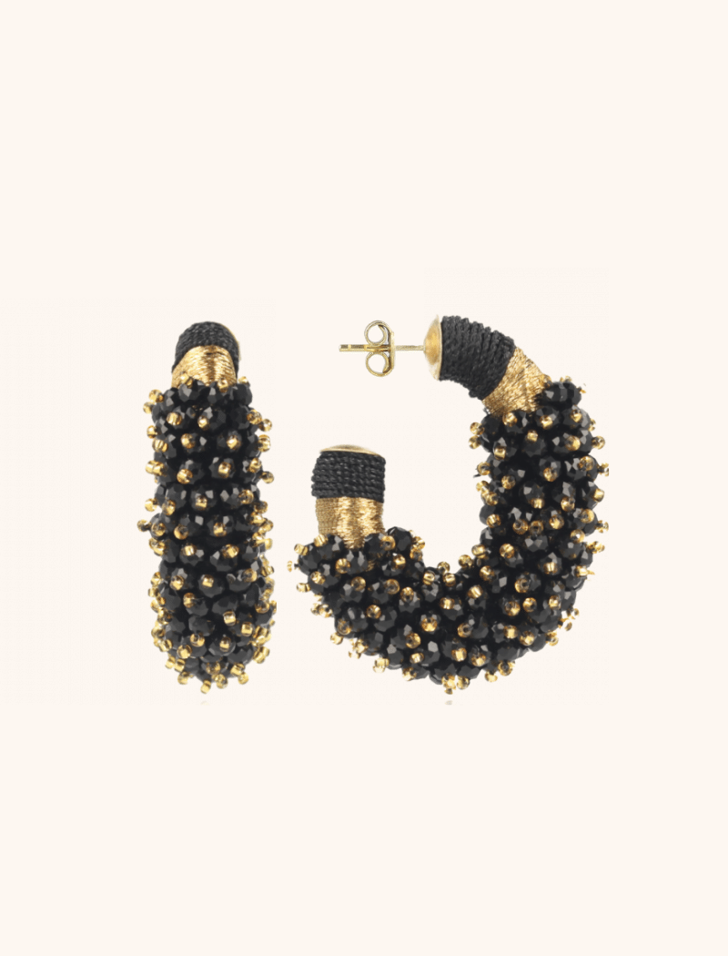 Black Earrings Luna Oval Double Stones