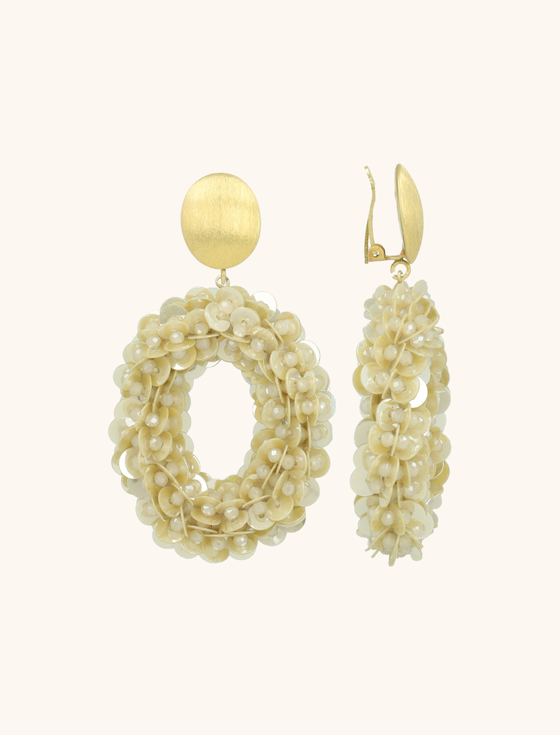 Beige Oorbellen Jace Open Oval w/ Beads L Clip