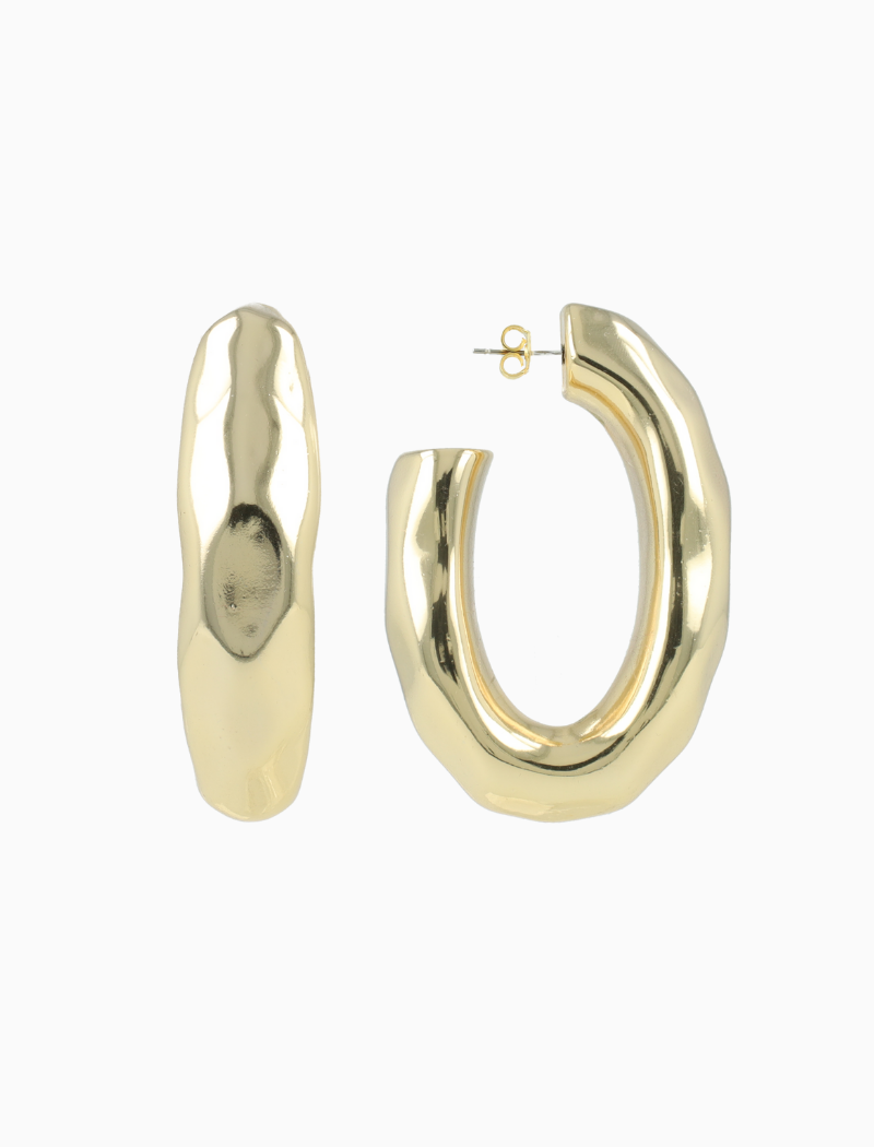 Goudkleurige Oorbellen Ovaal Creool Faceted Vintage XL