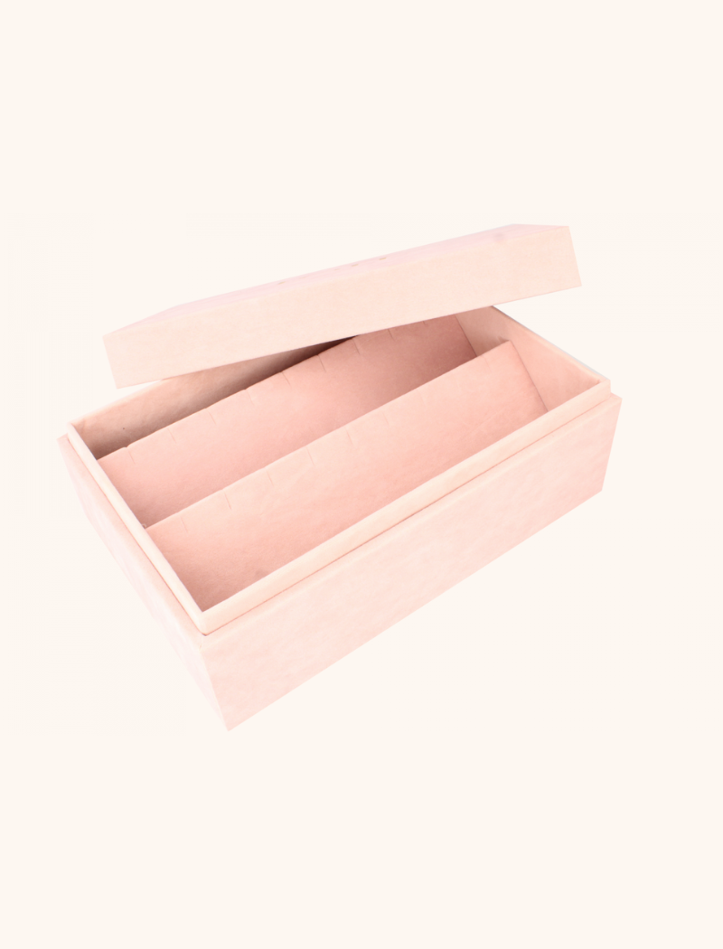Roze velvet sieradenbox 9 paar - M