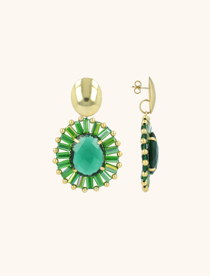 Emerald Oval Earrings Esmee with Flat Beads and Stone S