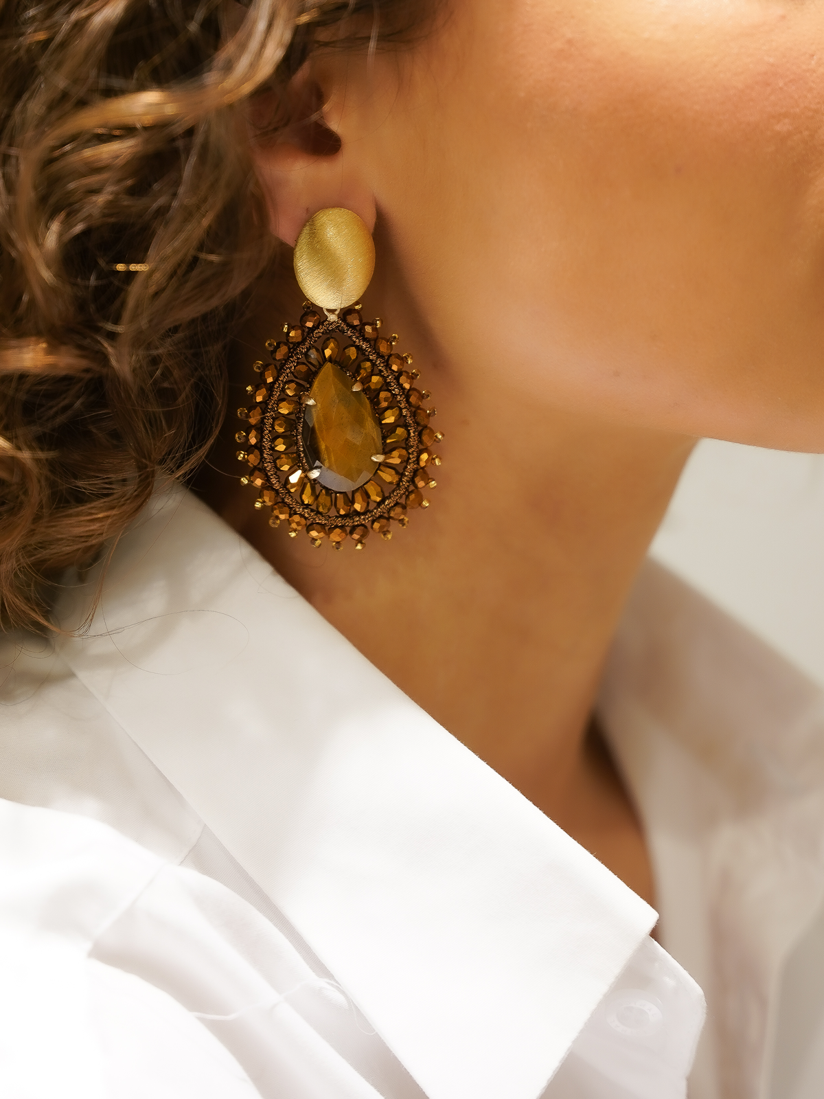 Metallic Bruine Oorbellen Silk Drop Tigereye