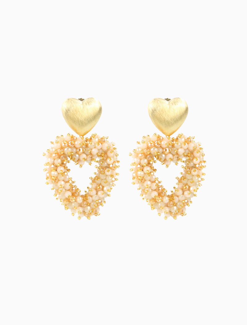 Nude Oorbellen Valentina Brushed Hart Double Stones