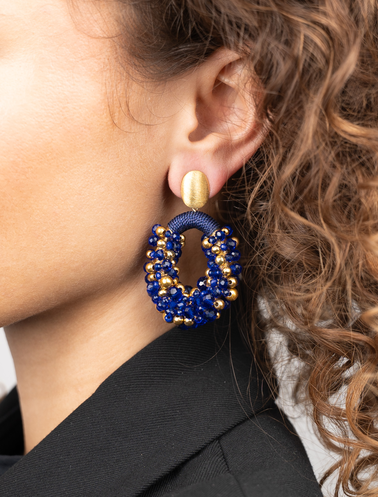 Blue Earrings Combi Oval M Irregular Stones Ophelia