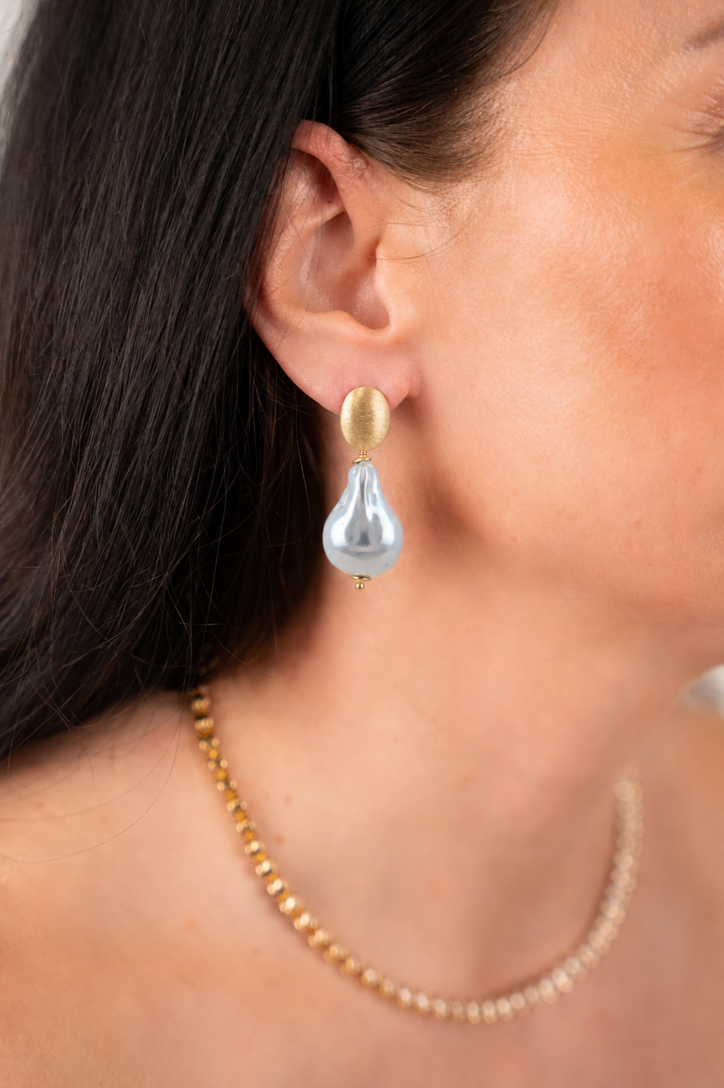 Soft Blue Earrings Crystal Pearl Look S