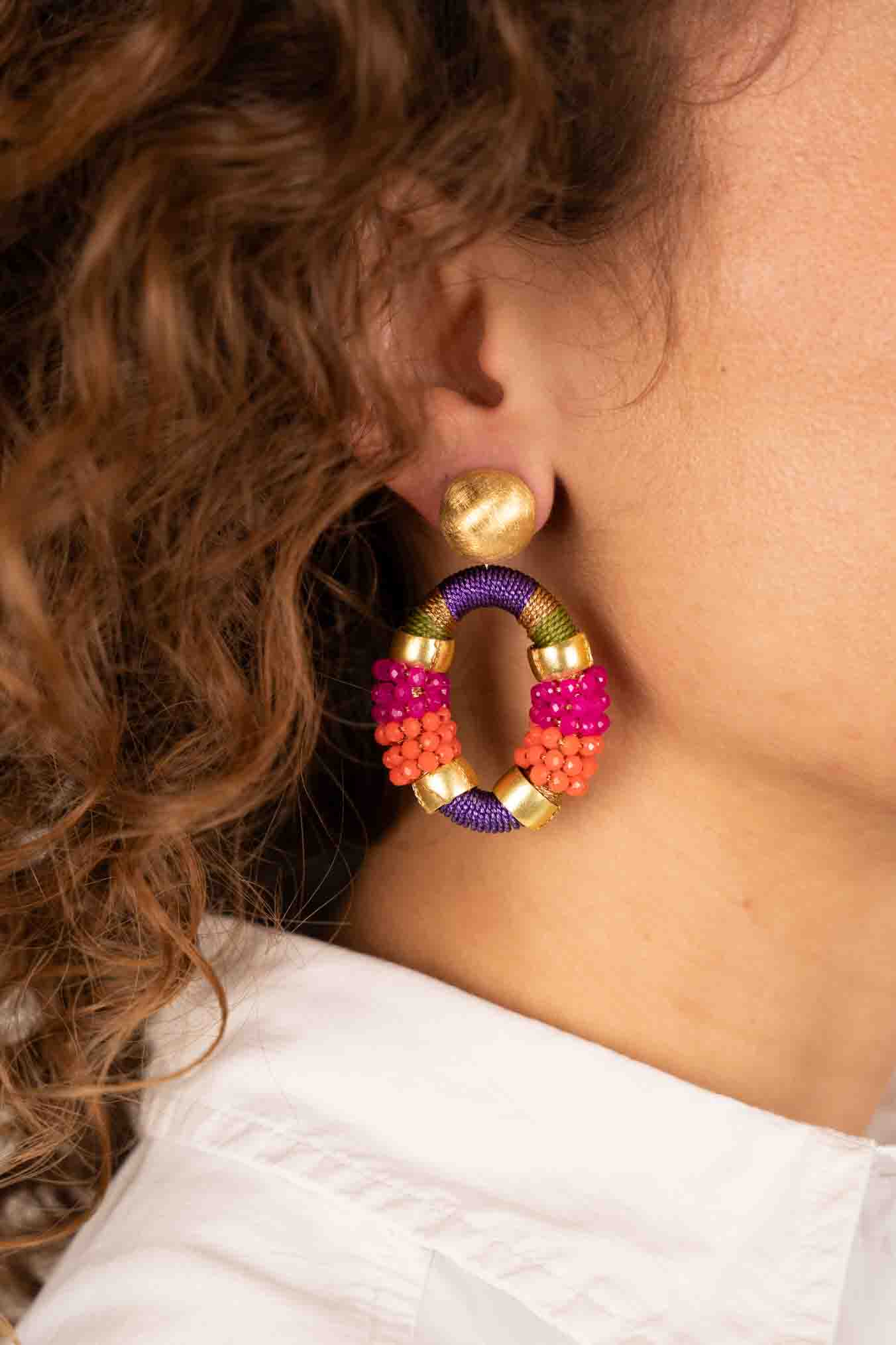 Purple Fuchsia Earrings Caroline Oval M Premium