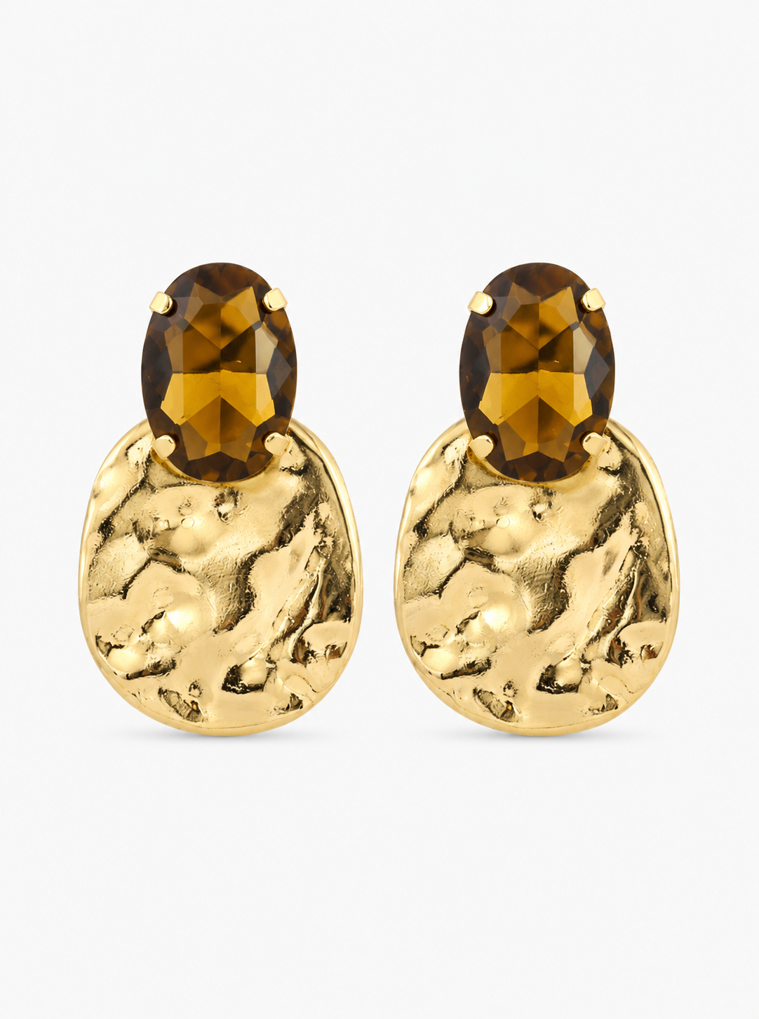 Aelina – Ronde Strass Maan Oorbellen M – Soft Gold / Smoked Shadow