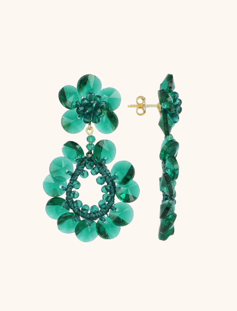 Green Apollo Flower Double Drop Earrings S / M  