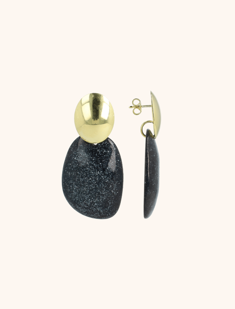 Black Glitter Earrings Little Sara Asymmetrical Oval S