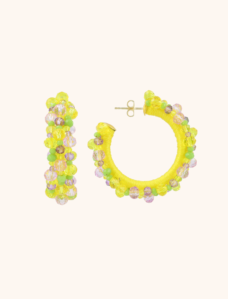 Yellow Lime Mix Earrings Brecht Urchin Creole Irregular Stones M