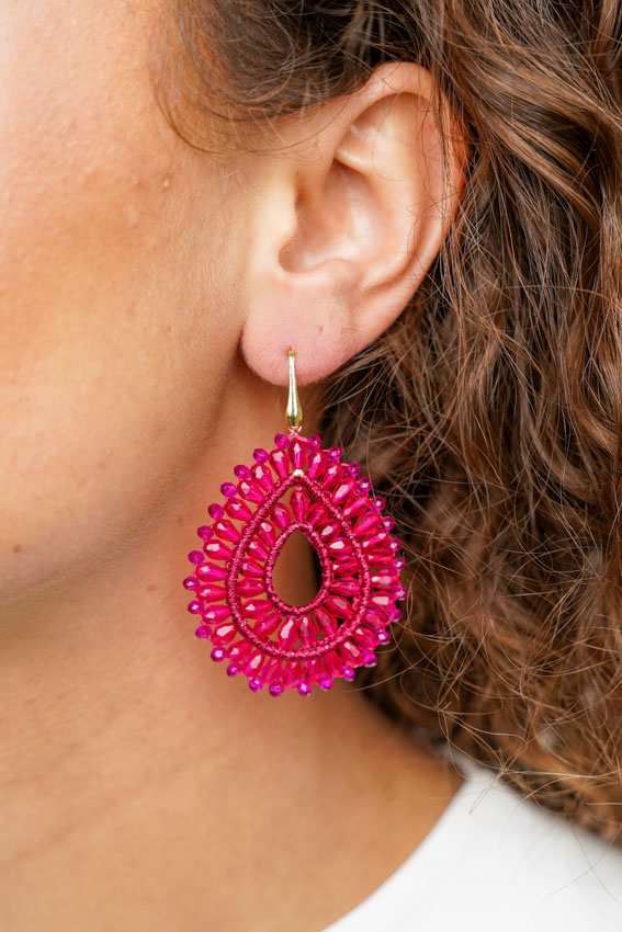 Fuchsia Oorbellen Silk Drop Double Crystal