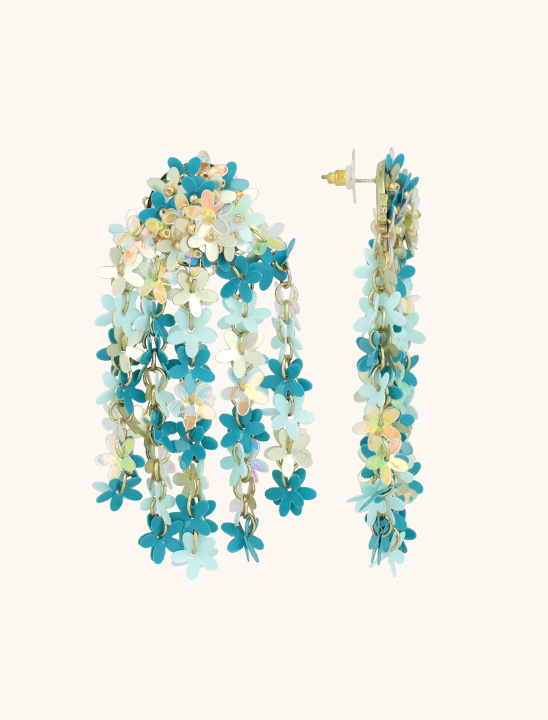 Blue Earrings Fleur Sequin Flower Rain