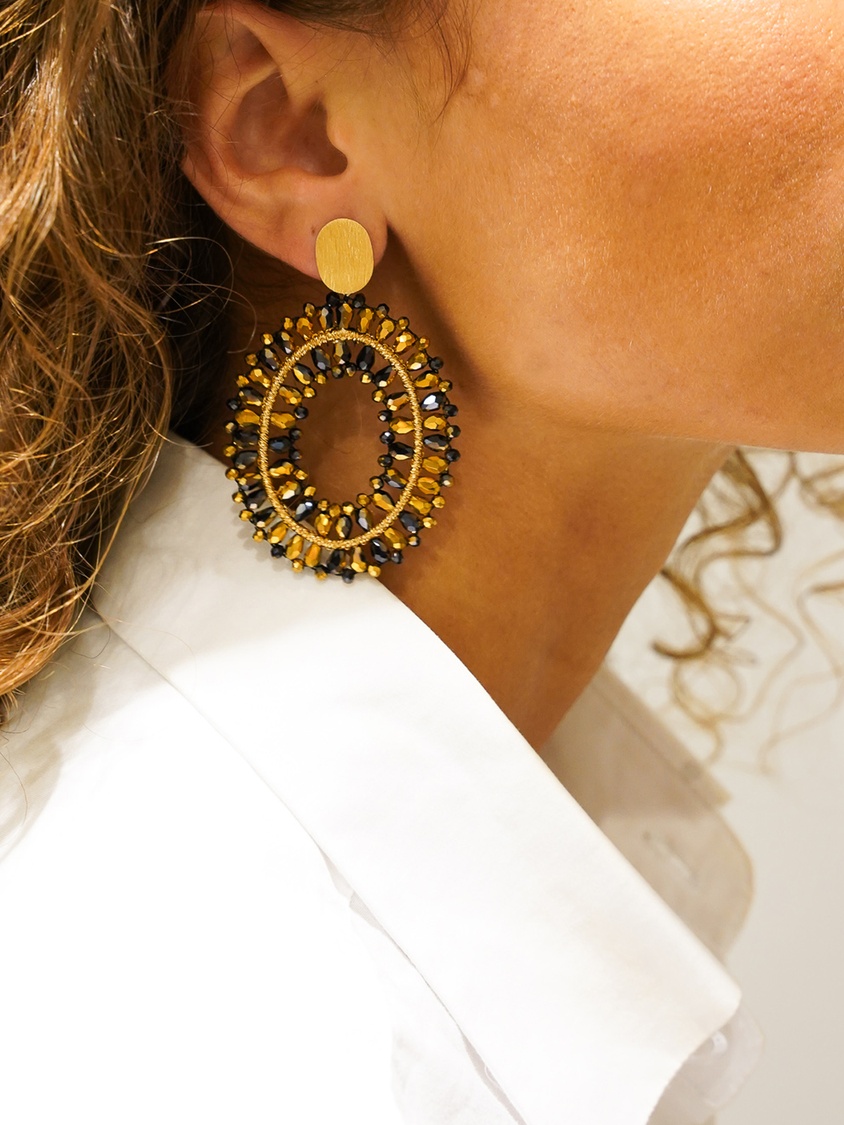 Goudkleurige Oorbellen Noa Silk Double Stones
