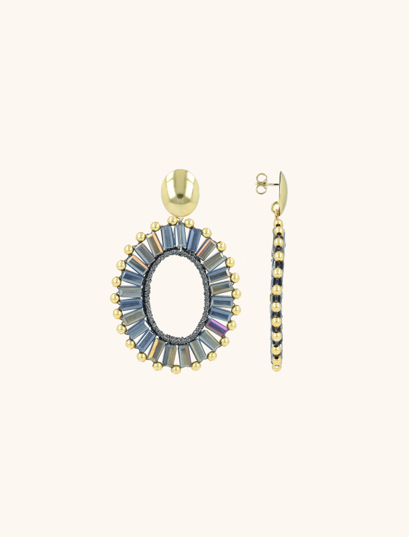 Metallic Blue Earrings Naomi Oval S