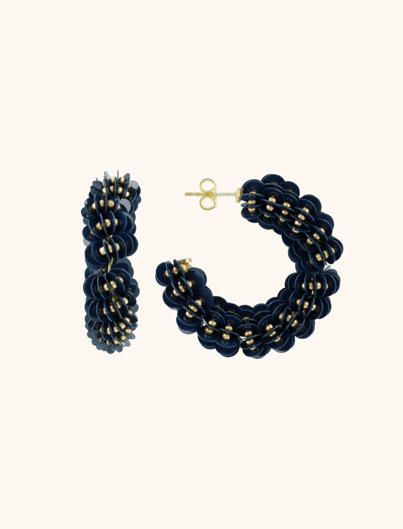 Gemixt blauwe oorbellen sequin creool M