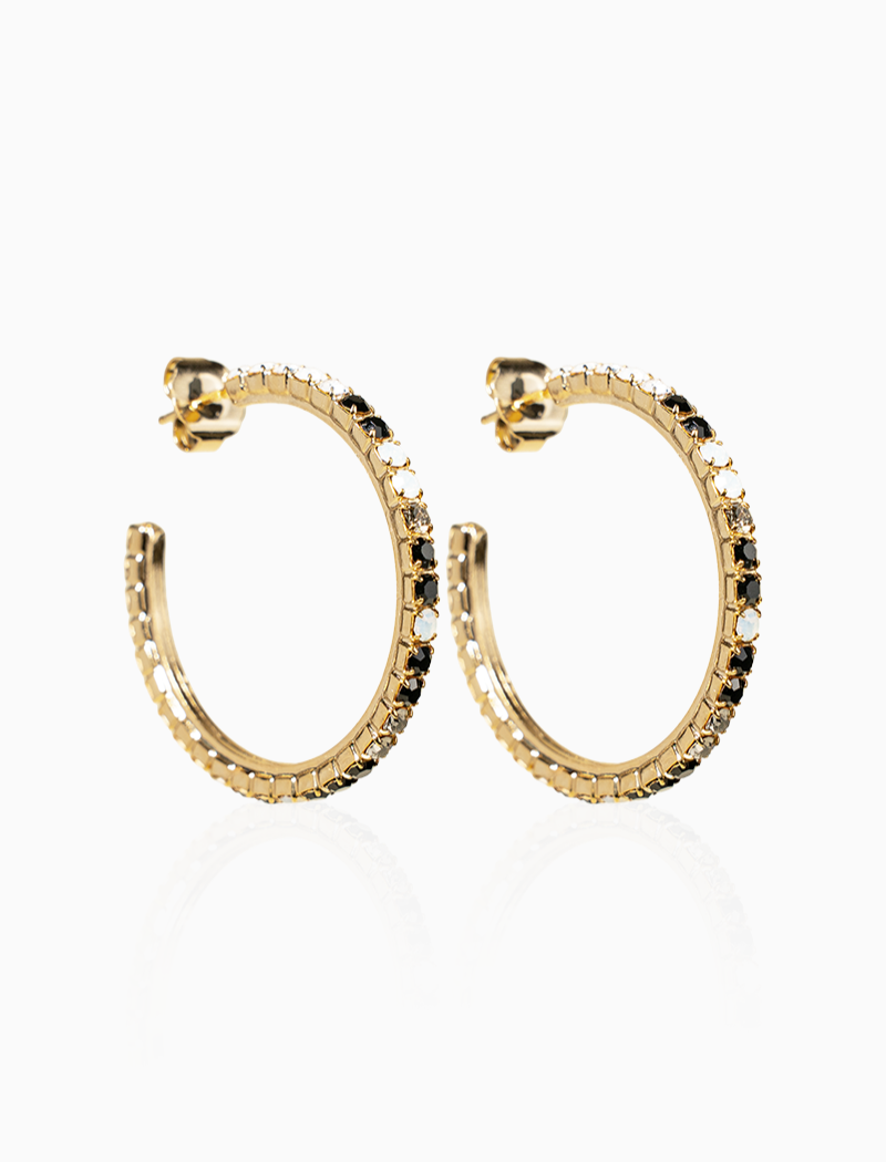 Gouden Oorbellen Tennis Creool Multi Black Fine Stones L Noor