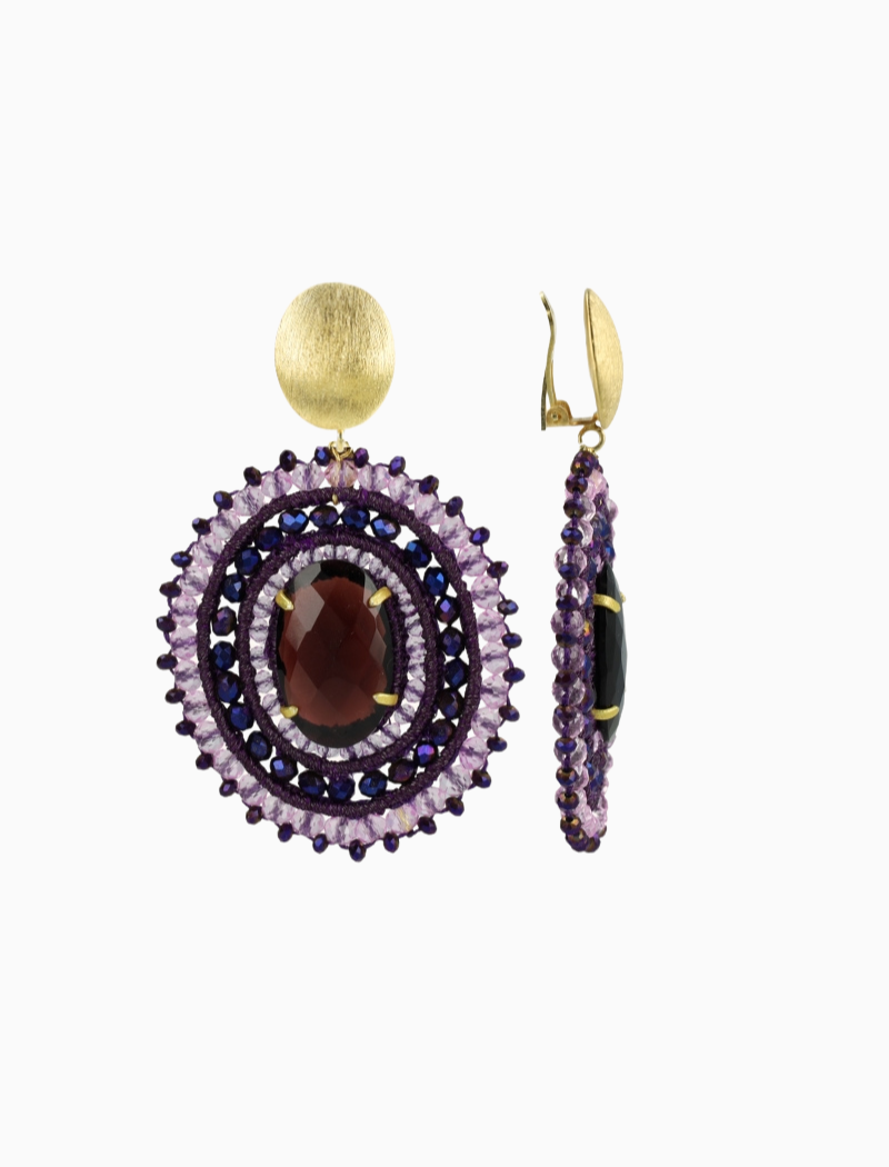 Diep Paarse Oorbellen Jamie Filled Oval 3 Ringen met Steen L Clip