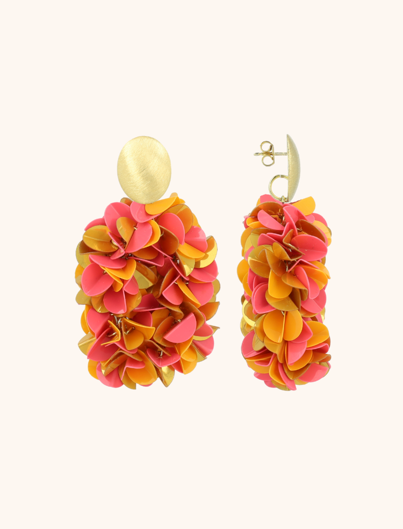 Oranje Oorbellen Sas Sequin Oval M