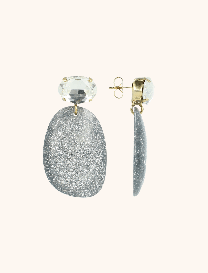 Silver Glitter Earrings Aurora Oval L Crystal