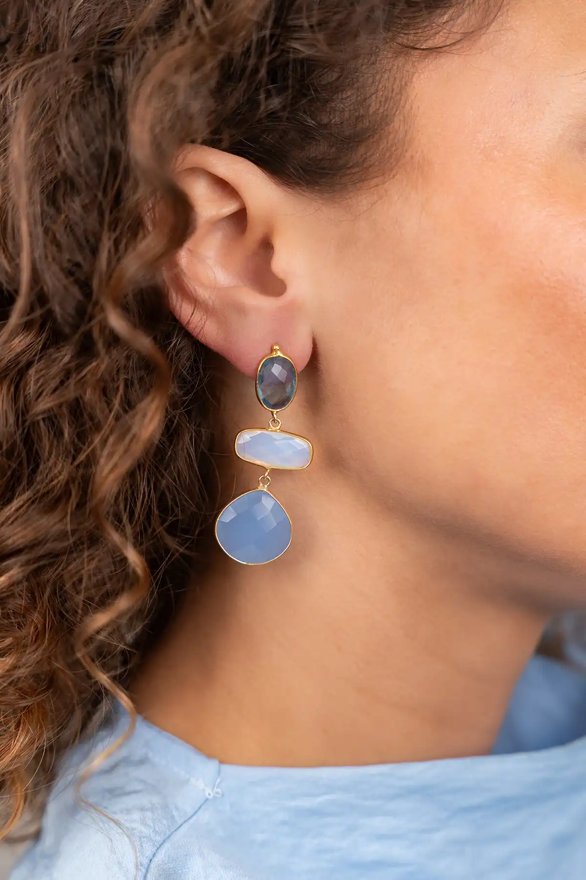 Blauwe Oorbellen Runa Triple Framed Shapes S