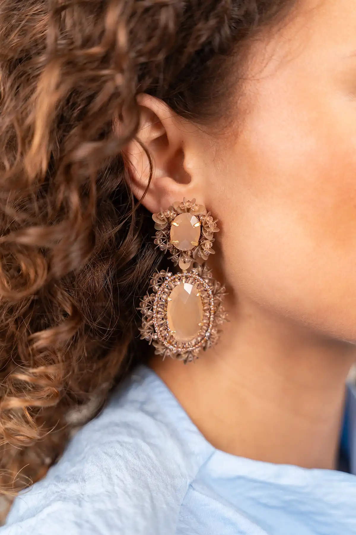 Bruine Oorbellen Lara Pendant Earring Double w/ Sequins L