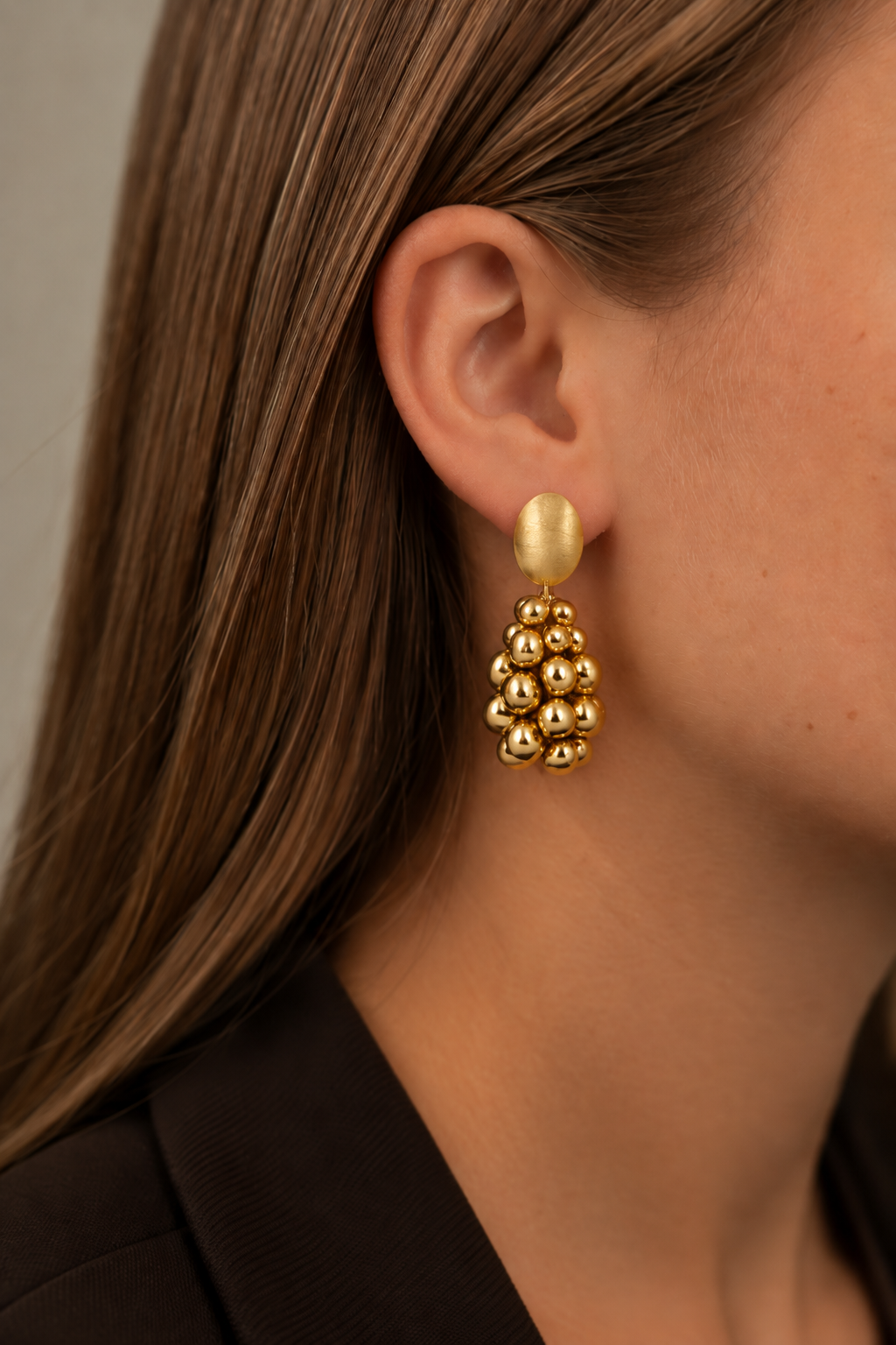 Calista – Cone Irregular Beaded Earrings M – Gold