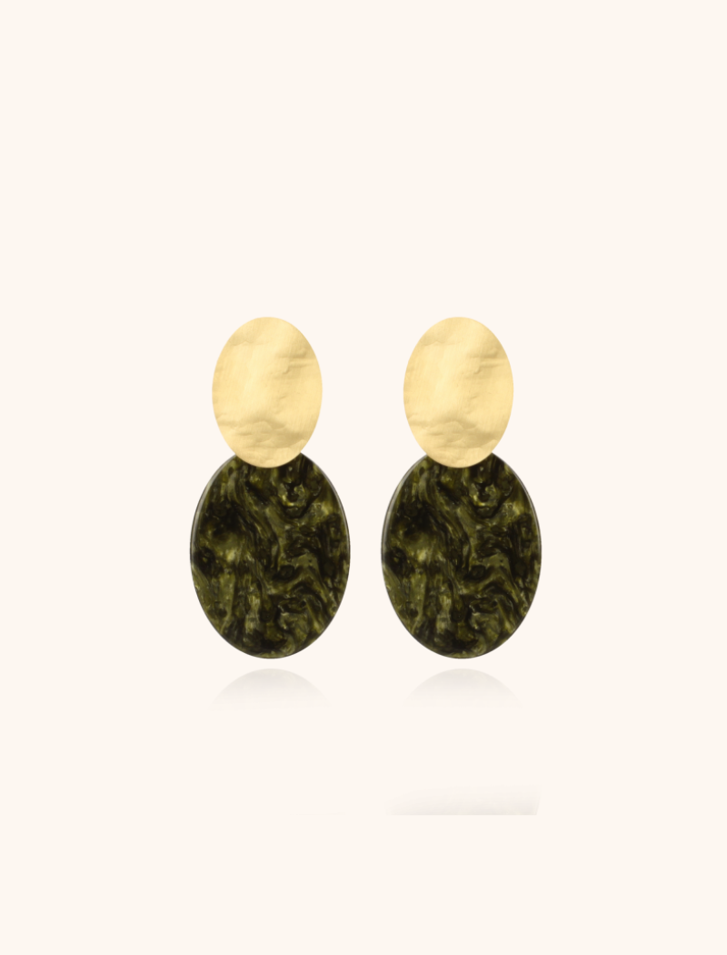 Marble Dark Green Earrings Celia Oval S