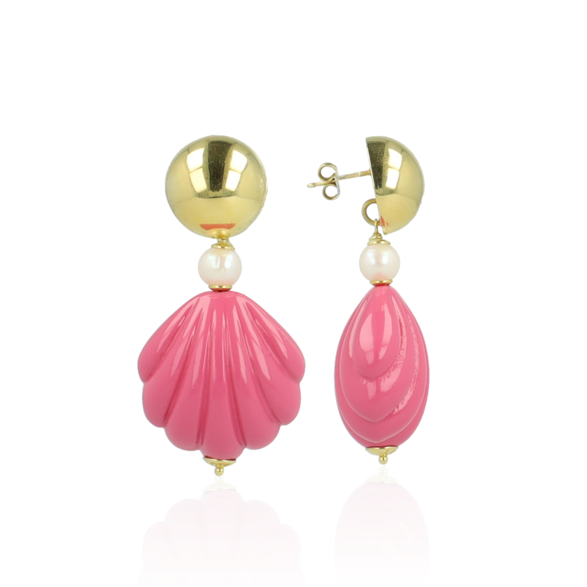 Pink Earrings Shell With Pearl 