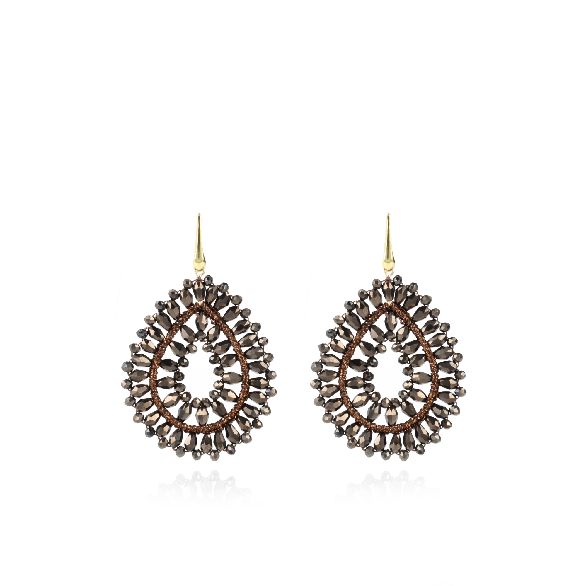 Metallic Brown Earrings Silk Drop Double Crystal